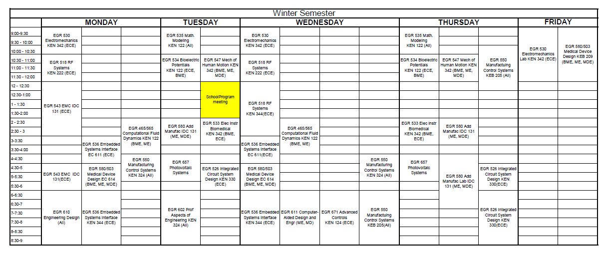 Winter 26 schedule